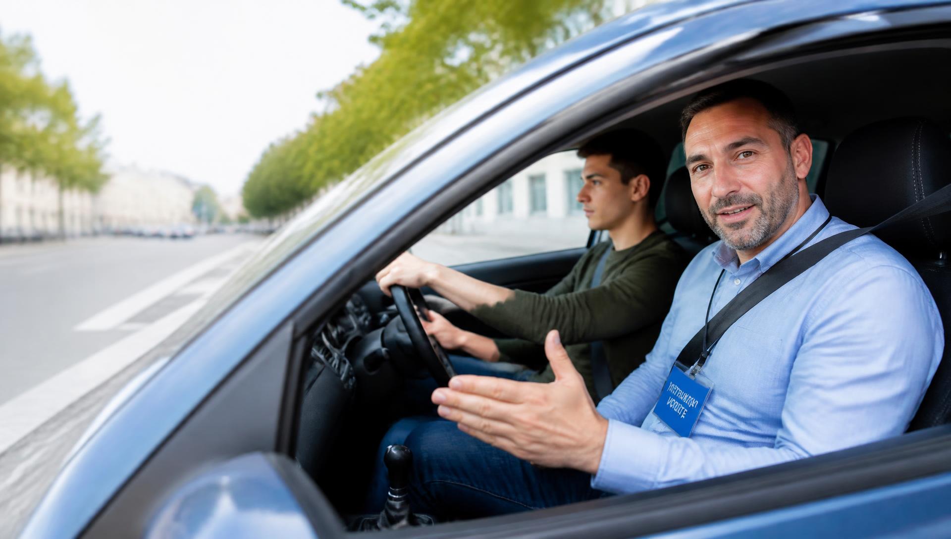 Instruktor vožnje s kandidatom u vozilu autoškole